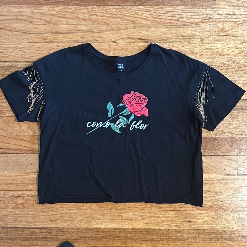 Selena Como La Flor Graphic Tee Women’s Gold Chain Detail Black Medium